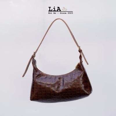 LiA Hoi An’s Chocolate Shoulder Bag - Embossed Crocodile Leather
