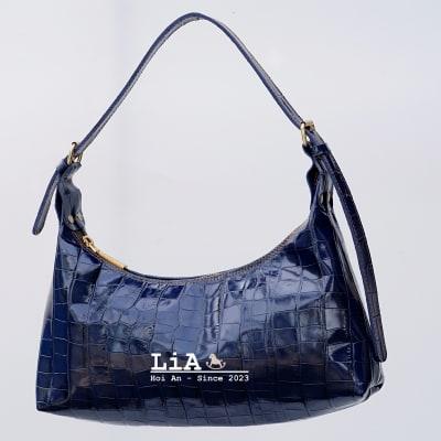 LiA Hoi An’s Navy Embossed Crocodile Shoulder Bag – Cowhide