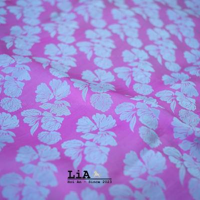 Set 3.5x0.9m - Vietnamese Mulberry Silk – Red & Pink -“Bèo” Aqua Plant Pattern - LiA Hoi An