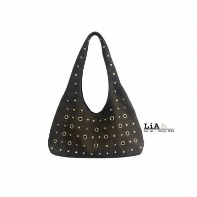 Lia Hoi An Suede Leather Shoulder Bag – Eyelet And Studded Design
