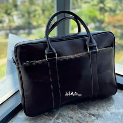Custom Real Leather Workbag 17”, Black Cowhide Laptop Bag - Briefcase Satchel Portfolio Notebook Tablet Messenger Bag for Men & Women – LiA Hoi An
