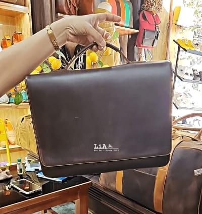 Asia Premium Leather Messenger Bag 14" - Vintage Wax Brown Laptop Bag for Men Women Briefcase Work Bag| LiA Hoi An Personalized Real Leather Bag