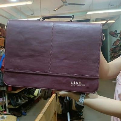 Custom Leather Messenger Bag 15" - Vintage Wax Burgundy Laptop Bag for Men Women Briefcase Work Bag| LiA Hoi An Personalized Real Leather Bag