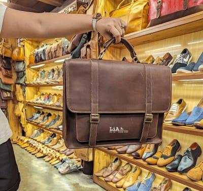 Leather Briefcase Bag 15" - Vintage Wax Brown Laptop Bag, Briefcase Workbag| LiA Hoi An Custom Real Leather Bag