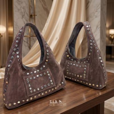 LiA Hoi An Personalized Suede Leather Brown Shoulder Bag Studded Edge Design
