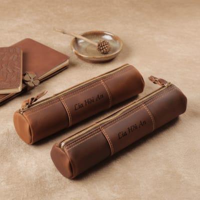 Handcraft Leather Cylinder Pen Holder, Personalized Pencil Case, Custom Pencil Pouch, Leather School Gift, Teacher, Student Gift, Birthday Gift| Lia Hoi An Leather