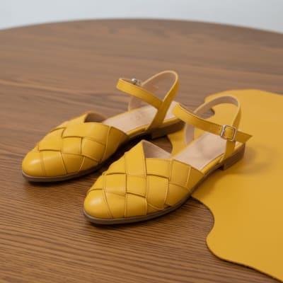 Personalized Woven Leather Sandal – Yellow Nappa Strappy Sandals Lia Hoi An