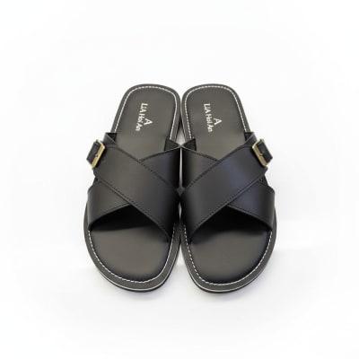 Hand-Strappy Black Leather Sandals for Men