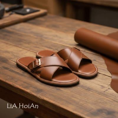 Two Cross Strappy Sandals - Brown Pullup Leather for Men
