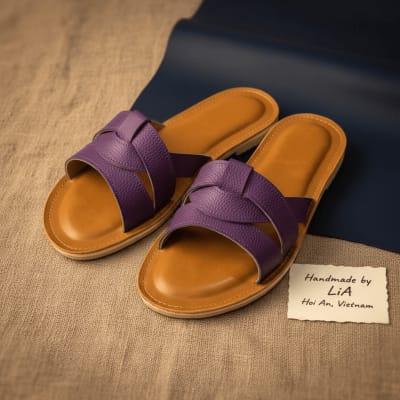 Personalized Purple Mill Leather Flat Sandals For Women at LiA Hoi An