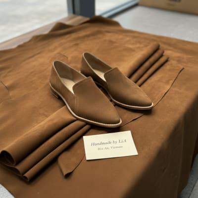 Brown Suede Leather Pointed-Toe Loafer For Women| LiA Hoi An