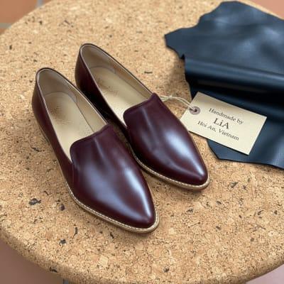 Personalized Cognac Full-Grain Leather Pointed-Toe Loafer For Ladies| LiA Hoi An