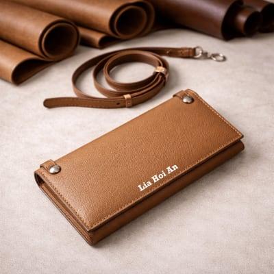 Handmade Leather Crossbody Wallet, Minimalist Leather Purse, Slim Phone Wallet, Detachable Strap Clutch, Travel Organizer, Gift for Women | Lia Hoi An