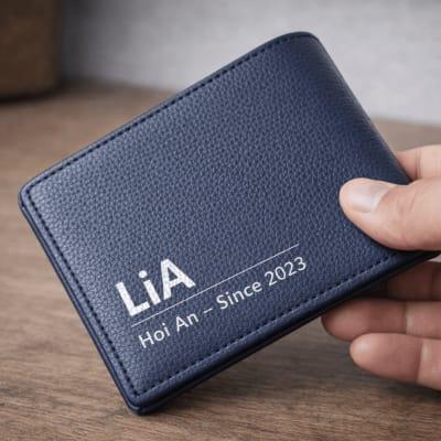 Blue Togo Leather Bi-fold Wallet Men - Lia Hoi An