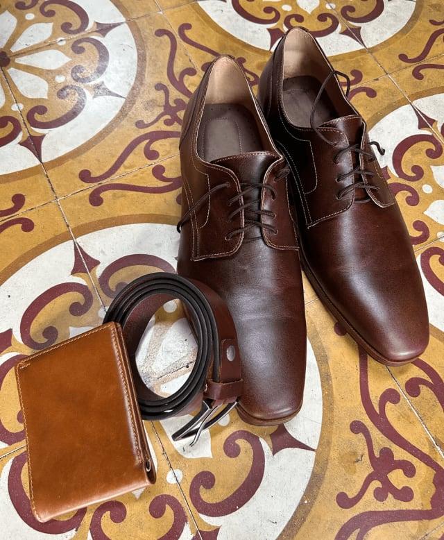 Brown Leather Set – Shoes, Belt & Wallet for Men| Lia Hoi An